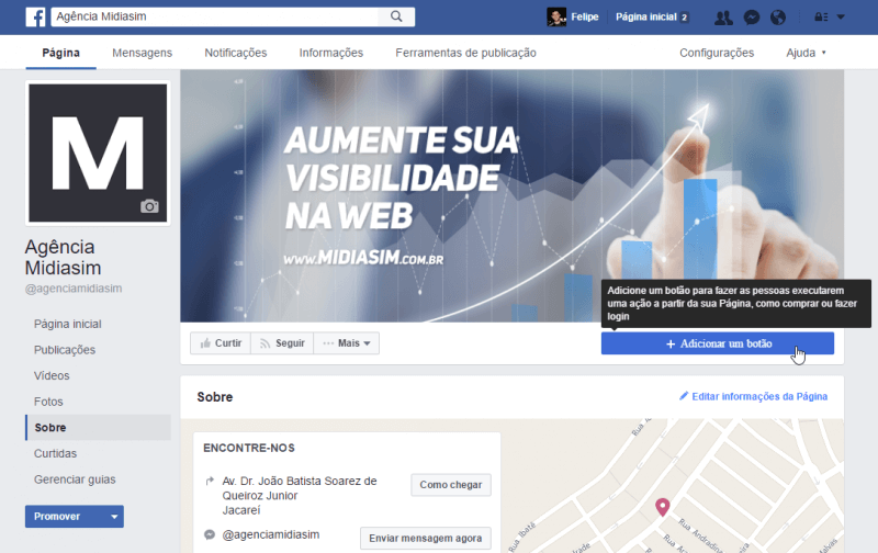 Botao call to action Facebook