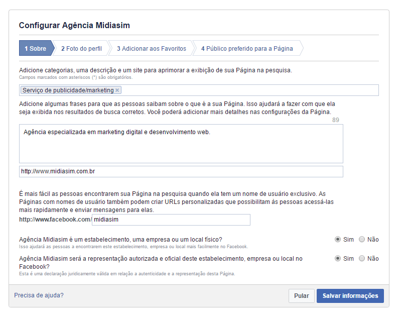 Configurar pagina Facebook