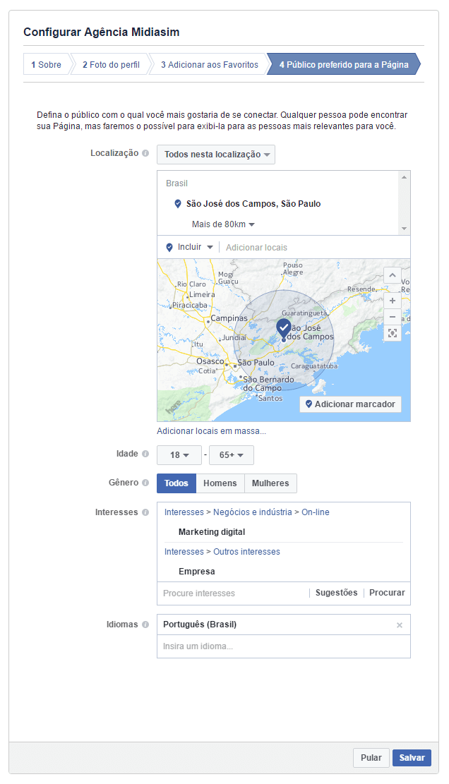 Configurar publico alvo Facebook