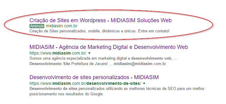 Demonstração Link Patrocinado SEM