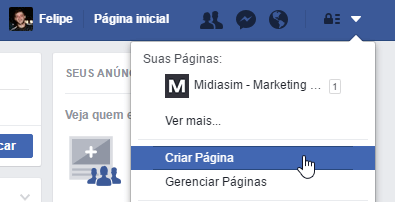 Link criar página Facebook